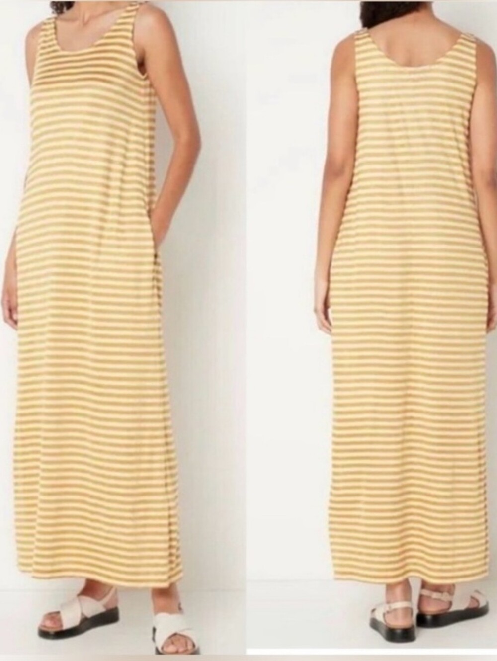 Max Mara Cina Stripe Jersey Maxi Dress In Mustard Yellow Linen Blend Medium